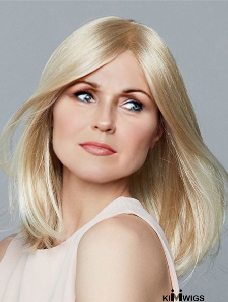 Without Bangs Synthetic Blonde Straight Natural Monofilament Wigs Medium Length