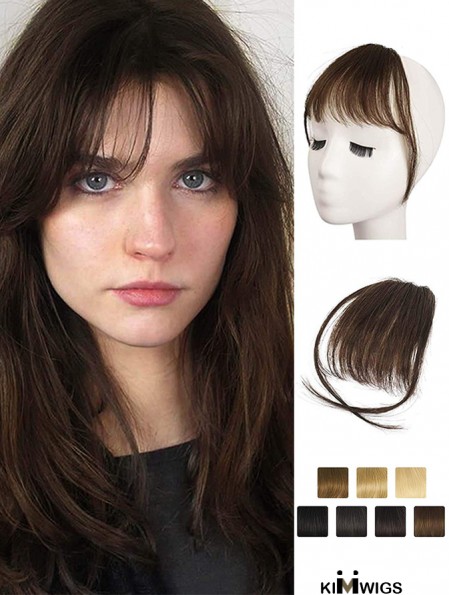 Human Hair 100% Real Hair Fringe Extensions Clip in French Bangs Fringe with Temples Clip on Fringe Bangs Real Hair Pieces for women Natural Color Washable