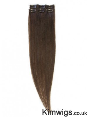 Popular Brown Straight Remy Human Hair Clip In Hair Extensions