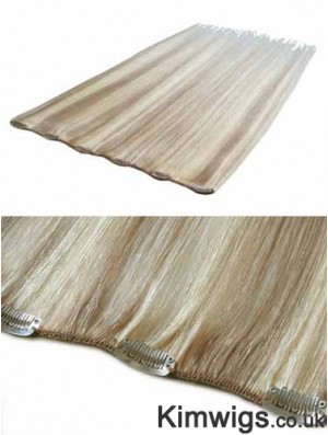 Convenient Blonde Straight Remy Human Hair Clip In Hair Extensions