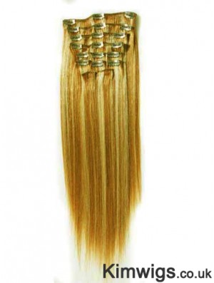 Durable Blonde Straight Remy Human Hair Clip In Hair Extensions