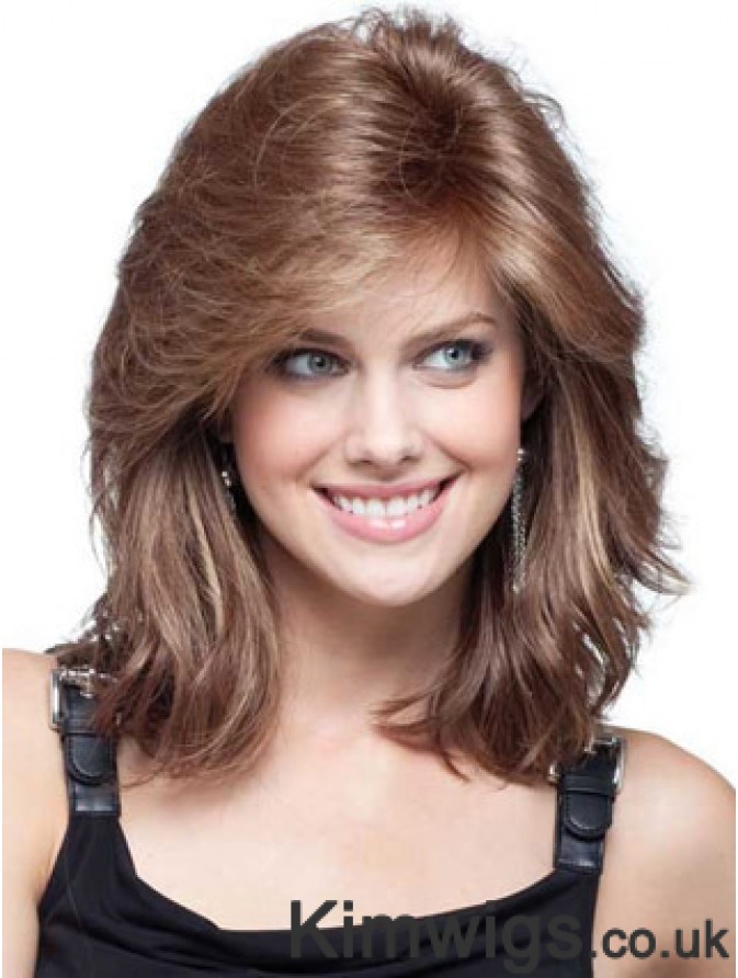 Medium Length Wig For Round Faces, Wavy Wig With Fringe, Remy Human ...