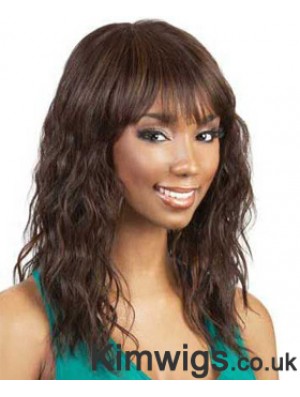 Shoulder Length Auburn Wavy With Bangs Soft African American Wigs