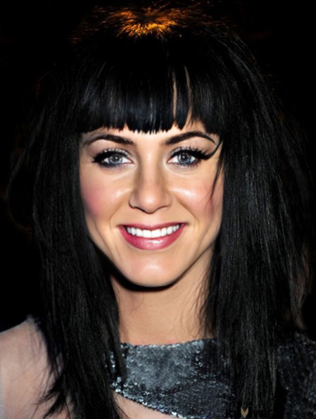 17 inch Affordable Black Long Straight With Bangs Katy Perry Wigs