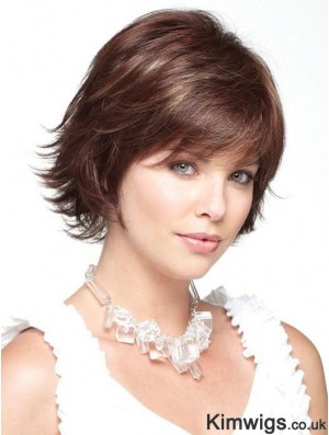 Monofilament Brown 10 inch Short With Bangs Heat Friendly Wigs