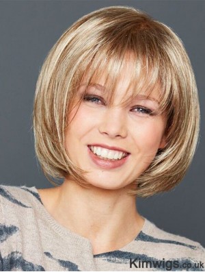 Straight Chin Length Blonde Bobs Synthetic Front Lace Wig