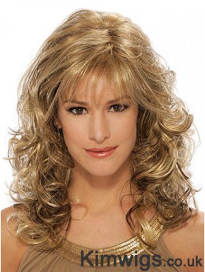 Wavy Synthetic Wigs Blonde Color Capless With Bangs