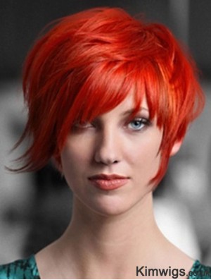 Popular 8 inch Straight Red With Bangs Short Wigs