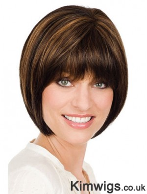 Cheapest Brown Chin Length Straight Bobs Monofilament Wigs