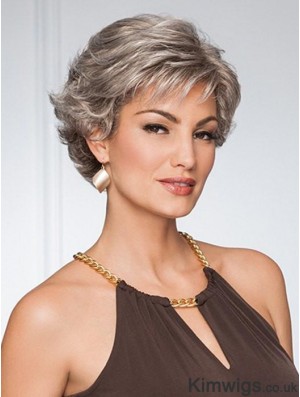 Capless Curly Cropped 5 inch Grey Wigs