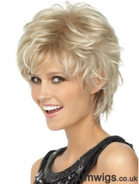 Ladies Blonde Wigs Wavy Style Short Length Blonde Color