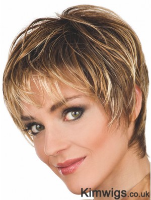 Brown Wigs Wavy Style Cropped Length Boycuts With Capless