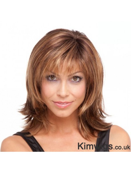 Shoulder Length Layered 12 inch Straight Brown Medium Wigs