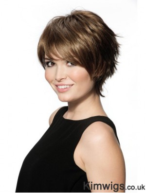 Chin Length With Bangs 8 inch Straight Brown Medium Wigs