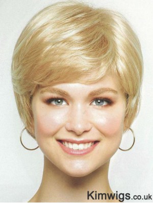 Chin Length Layered 8 inch Straight Blonde Medium Wigs