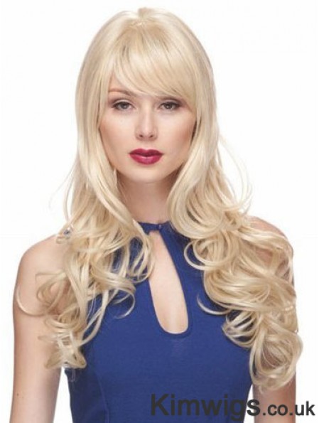 Blonde Wigs With Bangs Synthetic Capless Wavy Style Long Length