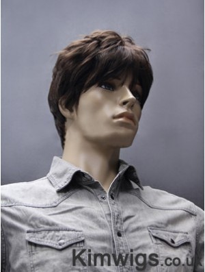 Synthetic Brown Straight Capless Short Mens Brown Wig