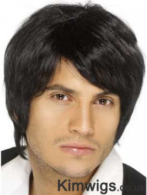 Remy Human Black Straight Short Capless Wigs Older Man