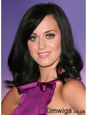 16 inch Natural Black Shoulder Length Wavy Layered Katy Perry Wigs