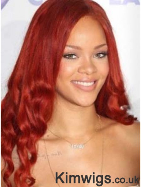 Red Wavy Without Bangs Lace Front 20 inch Top Rihanna Wigs