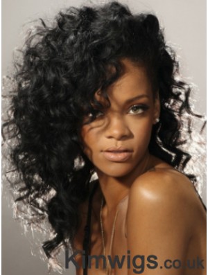 Black Curly Without Bangs Lace Front 16 inch New Rihanna Wigs