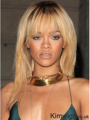 Blonde Straight With Bangs Lace Front 18 inch Good Rihanna Wigs