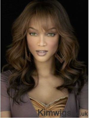 Brown Wavy With Bangs Lace Front 18 inch Good Tyra Banks Wigs