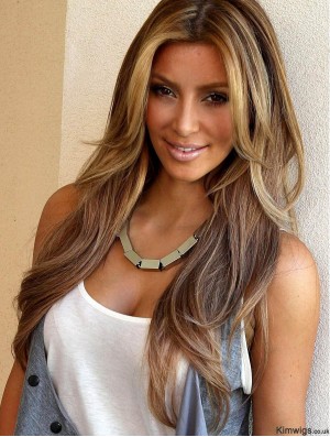 Remy Human Hair Lace Front 24 inch Wavy Blonde Long Kim Kardashian Wigs