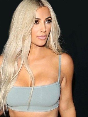 Straight Blonde Lace Front 25 inch Long Remy Human Hair Kim Kardashian Wigs