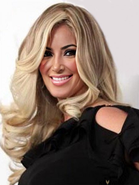 Wavy Long Blonde 20 inch Layered Synthetic Lace Front Kim Zolciak Wigs