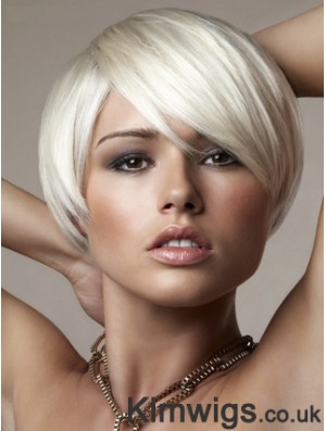 Bob Fashion Platinum Blonde Wig Short Straight Capless Wig UK