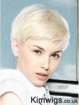 Lace Front Wig Platinum Color Short Length Straight Style Boycuts