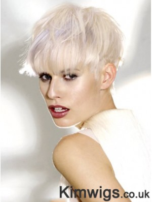 Monofilament Boycuts Short Straight 8 inch Platinum Blonde Ideal Fashion Wigs