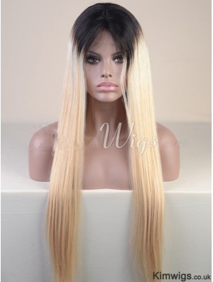 Long Ombre/2 Tone Straight Without Bangs Cheapest African American Wigs