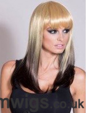 Affordable Ombre/2 Tone Long Straight With Bangs 20 inch Human Lace Wigs