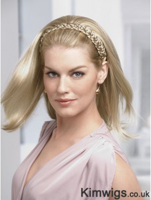 Shoulder Length Straight Blonde Ideal Synthetic Half Wigs