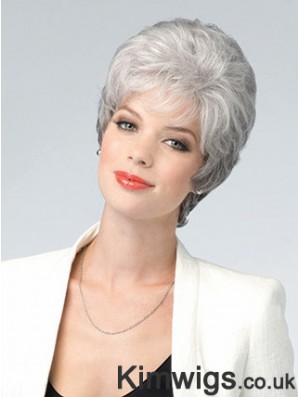 Lace Front Wig Grey Cut Wavy Style Short Length With Remy