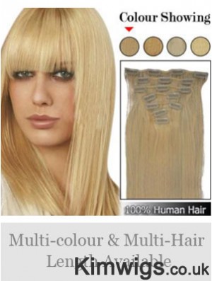 Trendy Blonde Straight Remy Human Hair Clip In Hair Extensions