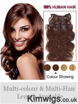 Online Auburn Wavy Remy Human Hair Clip In Hair Extensions