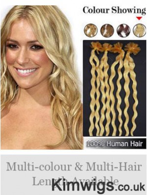 Blonde Curly Great Nail/U Tip Hair Extensions