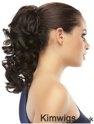 Clip On Ponytail Brown Color Curly Style With Synthetic