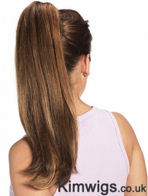 Human Hair Ponytail Long Length Straight Style Auburn Color